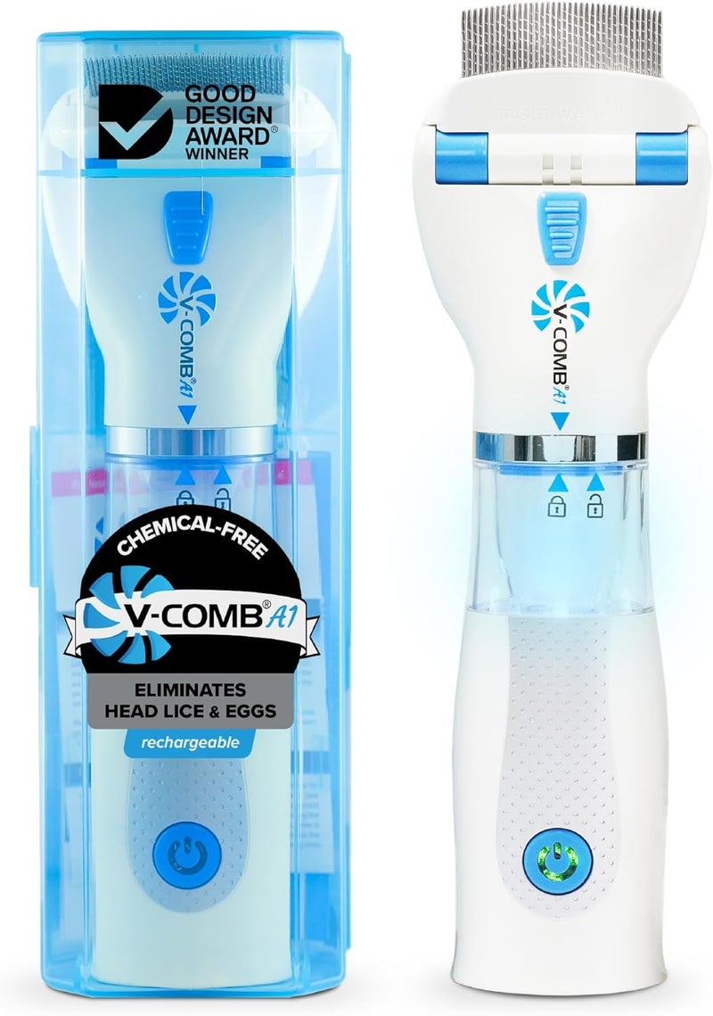 V-Comb A1 Rechargeable Chemical-Free Lice Removal Electric Comb, Pack of Refill Filters, Natural Head Lice Solution for Children & Adults, Electric Lice Vacuum Comb, for All Hair Types, Gentle Lice Care - Image 1