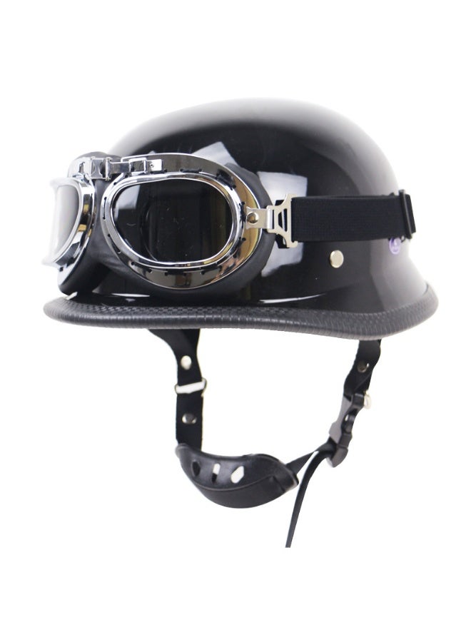 Glossy Black Retro American Style Motorcycle Half Helmet with Tactical Silver Frame Goggles & Moisture-Wicking Liner (L Size for 59-60 CM) - Image 1