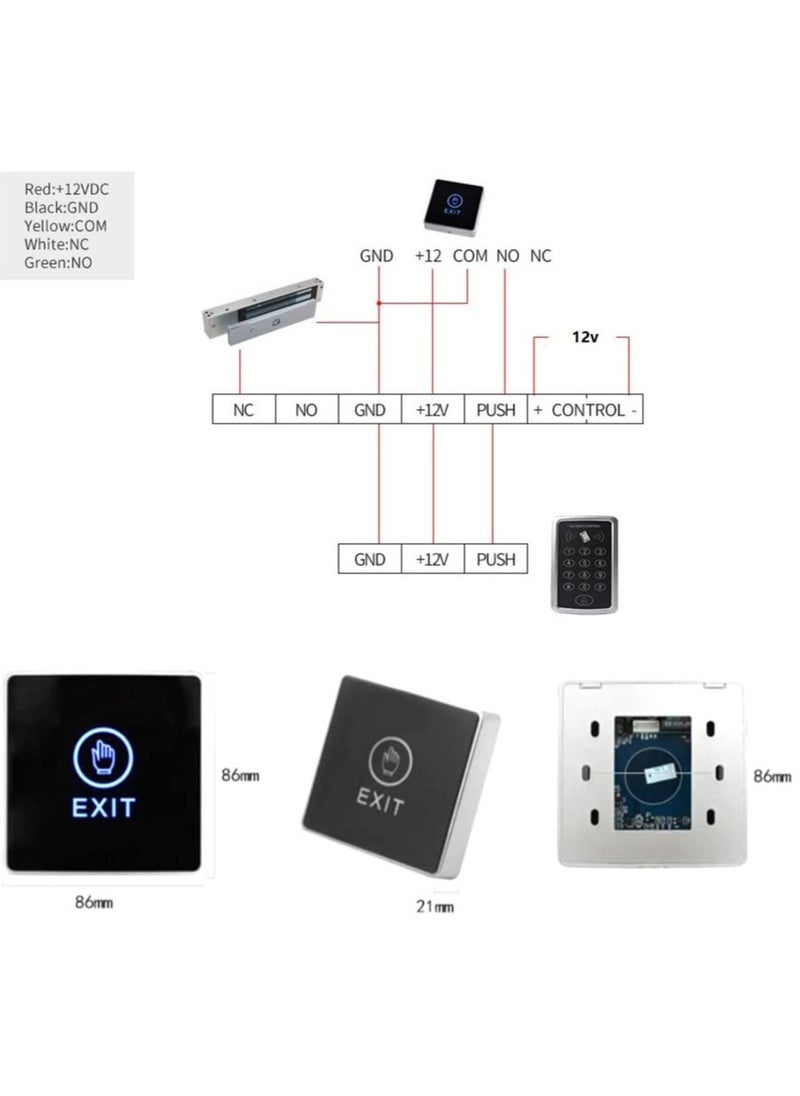 Rubik Touchless Exit Button Switch Square 86x86mm Surface Mount, No Touch Door Infrared Sensor with LED, Input DC12V Output NO/NC/COM for Access Control Systems Gates and Garage Openers  - Image 2