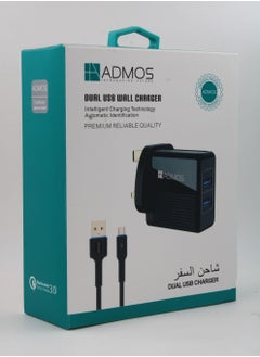 Admos Dual USB Fast Charger With Micro To USB Data Charging Cable 1m  - Image 2