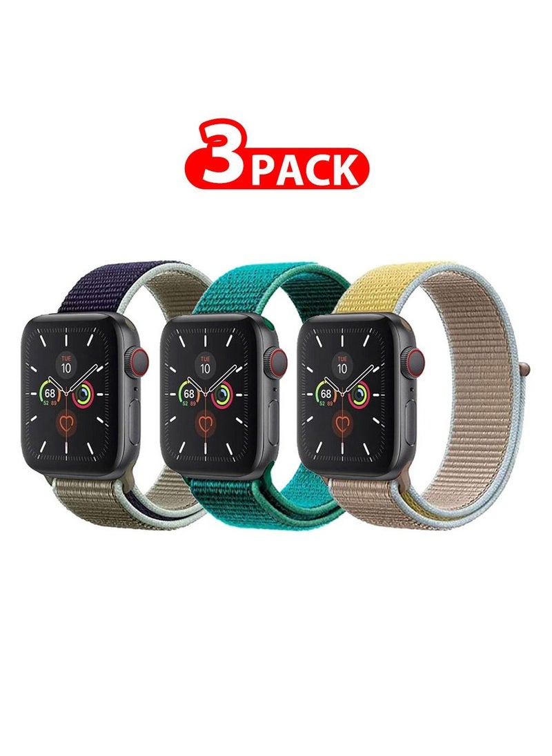 CATANES 3 Pack For Apple Watch 41mm 40mm 38mm Nylon Sport Loop Band Compatible With iWatch Series 7 SE 6 5 4 3 2 1 Men Women Braided Stretchy Nylon Loop Bands  - Image 1