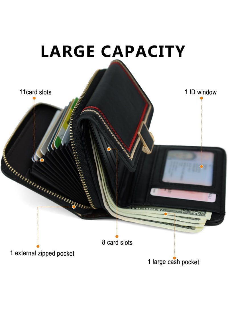 NANAO Women Wallet, Minimalist Design Women's Travel Wallets with ID Window, Credit Card Holder, Black Small Cash Wallets, Cute Leather Coin Purse, for Women Ladies and Girls (Black) - Image 2