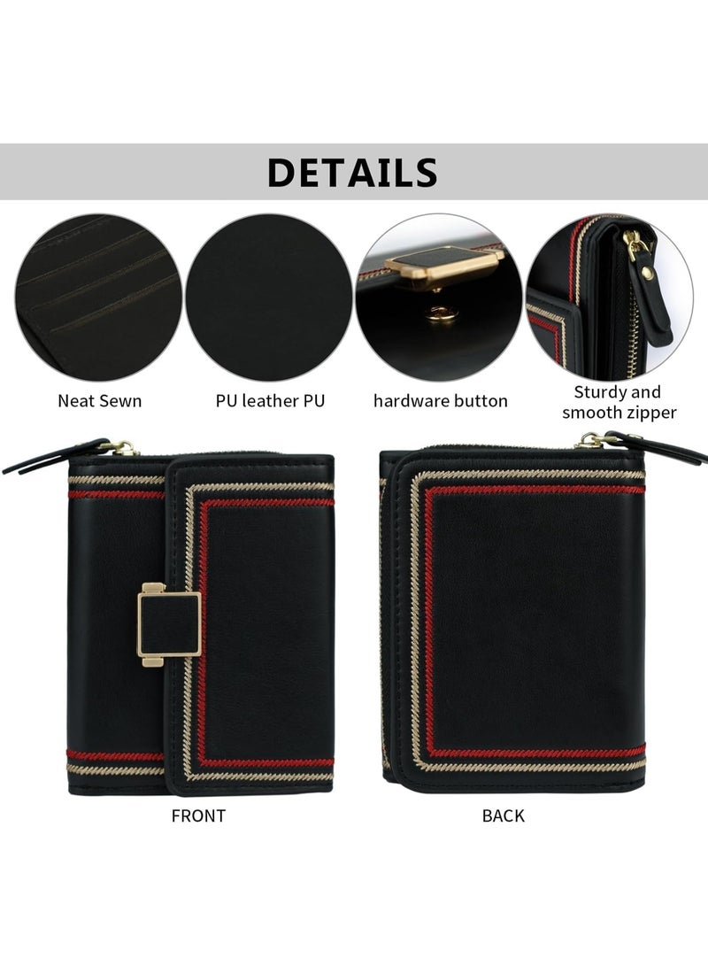 NANAO Women Wallet, Minimalist Design Women's Travel Wallets with ID Window, Credit Card Holder, Black Small Cash Wallets, Cute Leather Coin Purse, for Women Ladies and Girls (Black) - Image 3