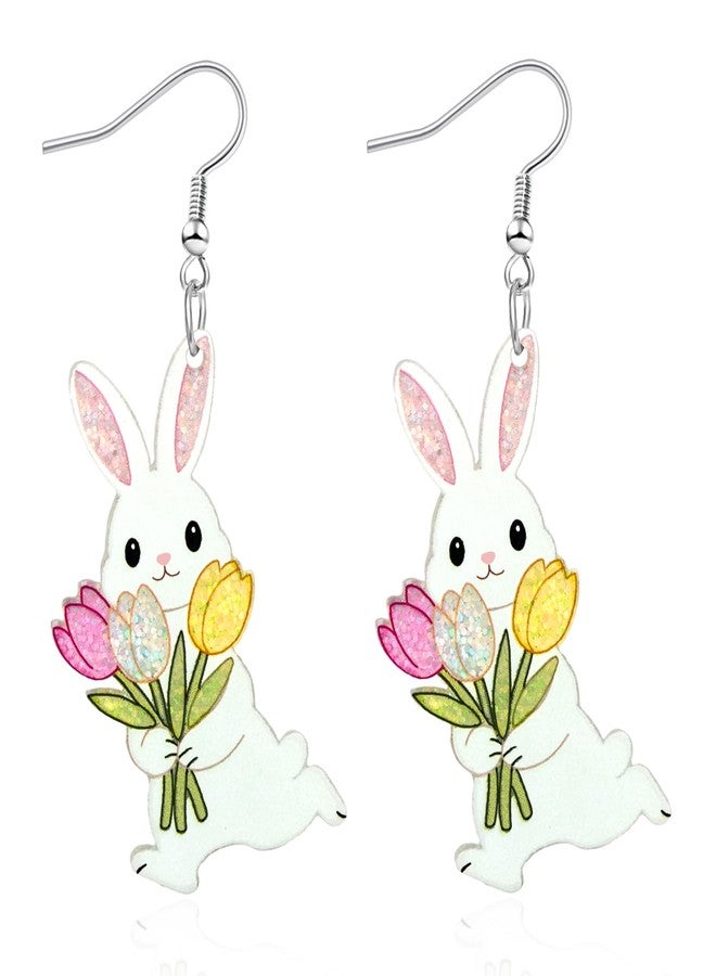 Mintolex Easter Bunny Earrings for Women Cute Acrylic Rabbit Earrings with Tulip Sparkling Spring Holiday Jewelry Gift - Image 1