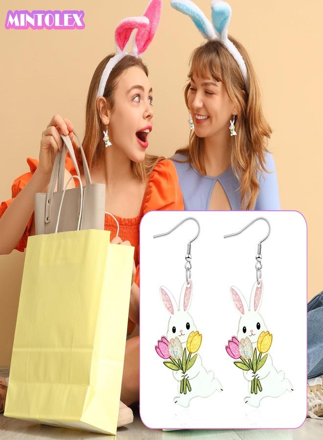 Mintolex Easter Bunny Earrings for Women Cute Acrylic Rabbit Earrings with Tulip Sparkling Spring Holiday Jewelry Gift - Image 2