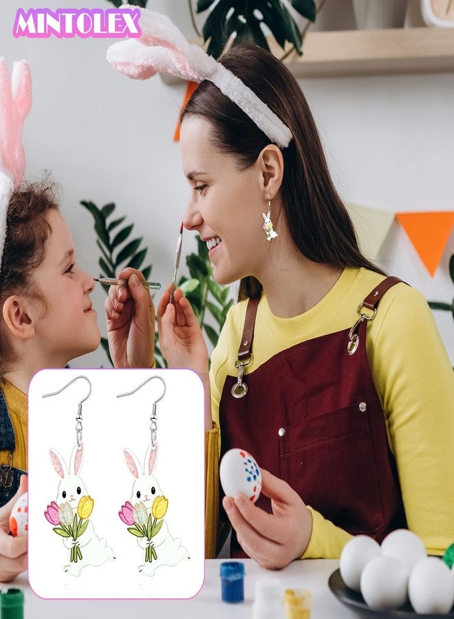 Mintolex Easter Bunny Earrings for Women Cute Acrylic Rabbit Earrings with Tulip Sparkling Spring Holiday Jewelry Gift - Image 4