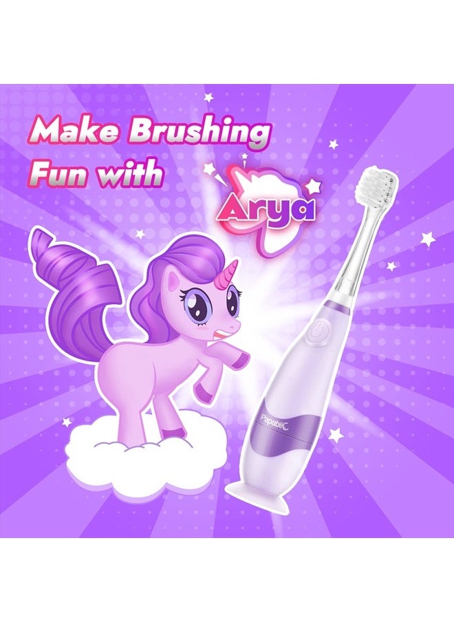 Toddler Sonic Electric Toothbrush for Ages 1-3 Years, Baby Electric Toothbrush with Cute Unicorn Cover and Smart LED Timer, 4 Brush Heads (Arya)