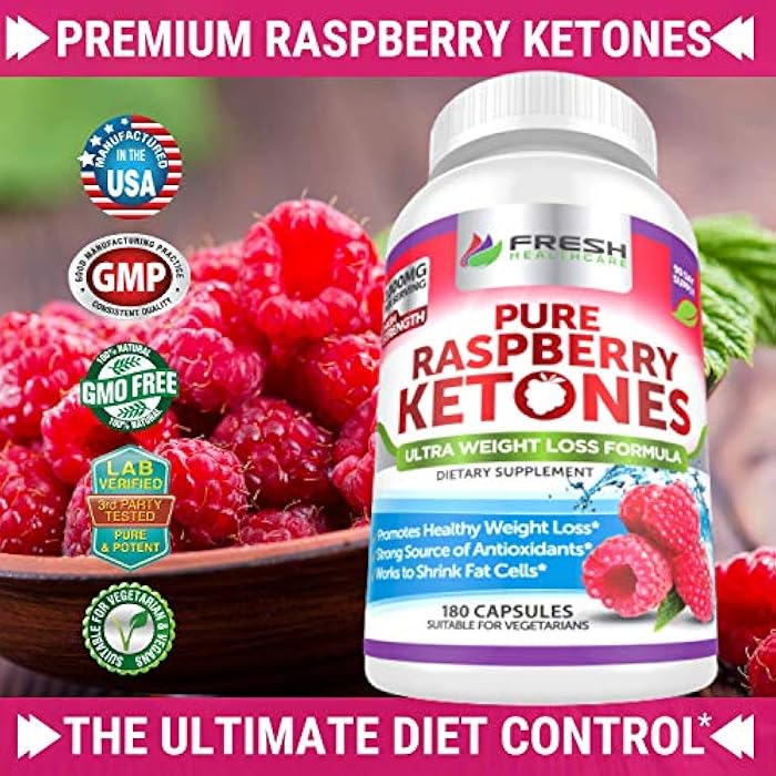 FRESH HEALTHCARE Pure 100% Raspberry Ketones Max 1000mg Per Serving - 3 Month Supply Non GMO - Advanced Weight Loss Support - 180 Capsules - Image 2