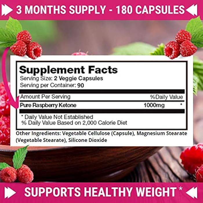 FRESH HEALTHCARE Pure 100% Raspberry Ketones Max 1000mg Per Serving - 3 Month Supply Non GMO - Advanced Weight Loss Support - 180 Capsules - Image 4