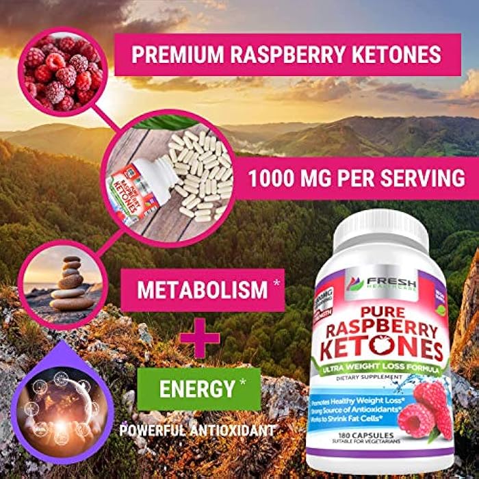 FRESH HEALTHCARE Pure 100% Raspberry Ketones Max 1000mg Per Serving - 3 Month Supply Non GMO - Advanced Weight Loss Support - 180 Capsules - Image 3