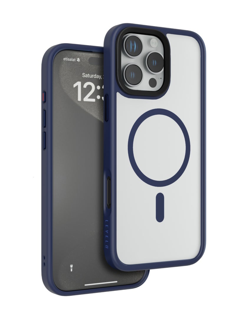 LEVELO - iPhone 16 Pro Max MagSafe  Case Solo/ Clearview Technology/ 3H Scratch Resistance/ Hybrid Construction - Blue - Image 1