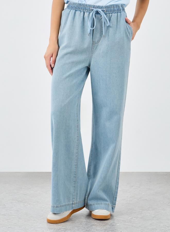 Styli Elasticated Waistband Wide Leg Jeans with Drawstring - Image 2
