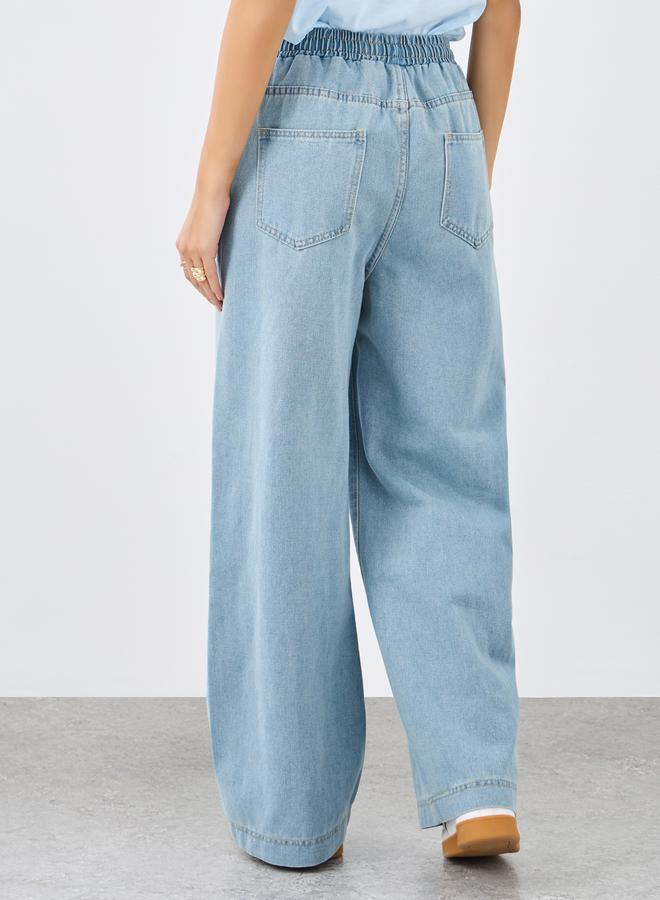 Styli Elasticated Waistband Wide Leg Jeans with Drawstring - Image 4