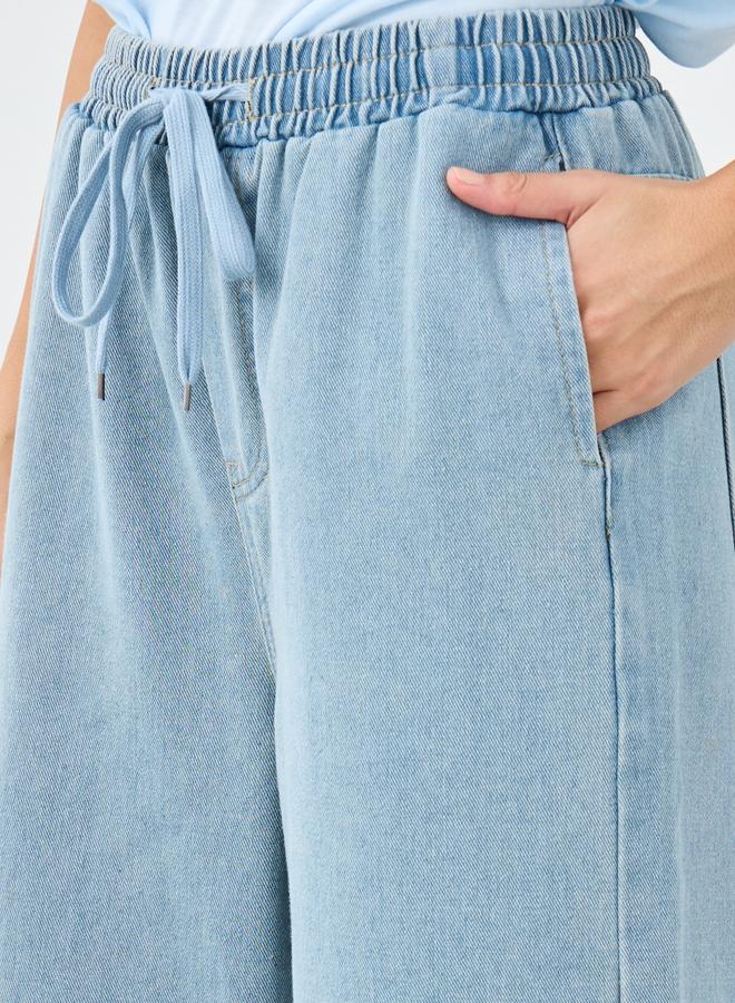 Styli Elasticated Waistband Wide Leg Jeans with Drawstring - Image 3