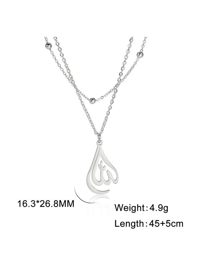 EUEAVAN Allah Pendant Necklace Islamic Symbols Arabic Script Choker Middle East Crescent Allah Muslim Gifts Religious jewellery Women Men Layered (Layered silver) - Image 3