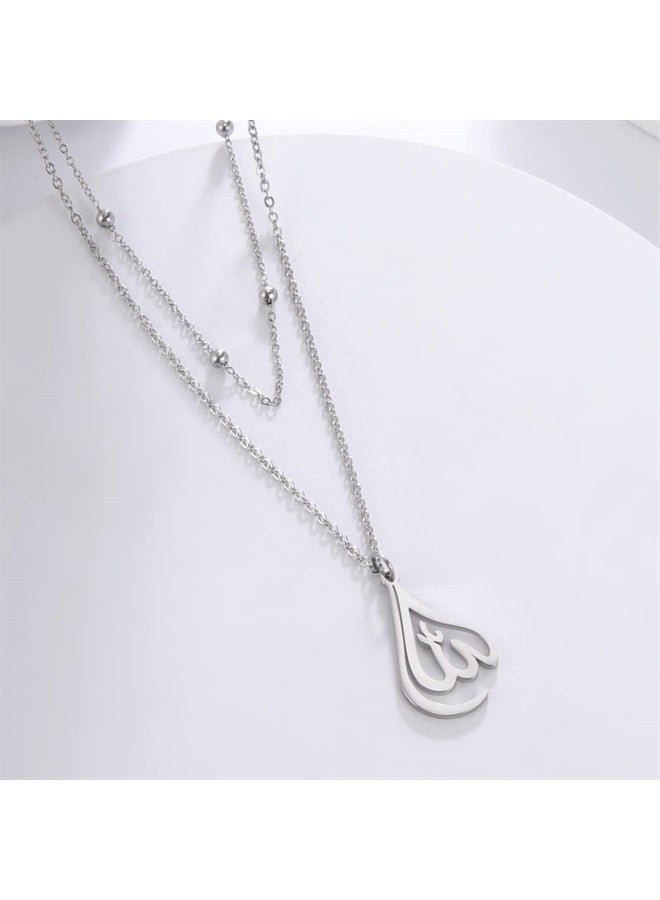 EUEAVAN Allah Pendant Necklace Islamic Symbols Arabic Script Choker Middle East Crescent Allah Muslim Gifts Religious jewellery Women Men Layered (Layered silver) - Image 2
