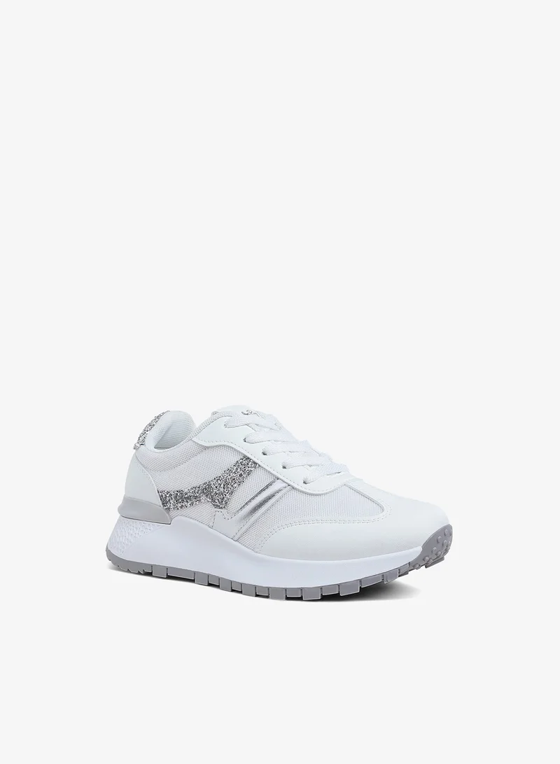 London Rag Chunky Anti-Skid Lace-Up Sneakers in White and Silver