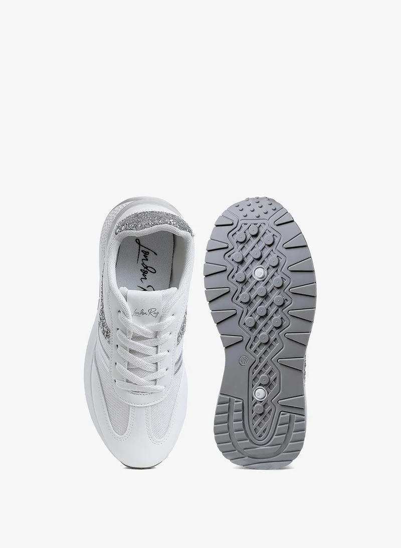 London Rag Chunky Anti-Skid Lace-Up Sneakers in White and Silver