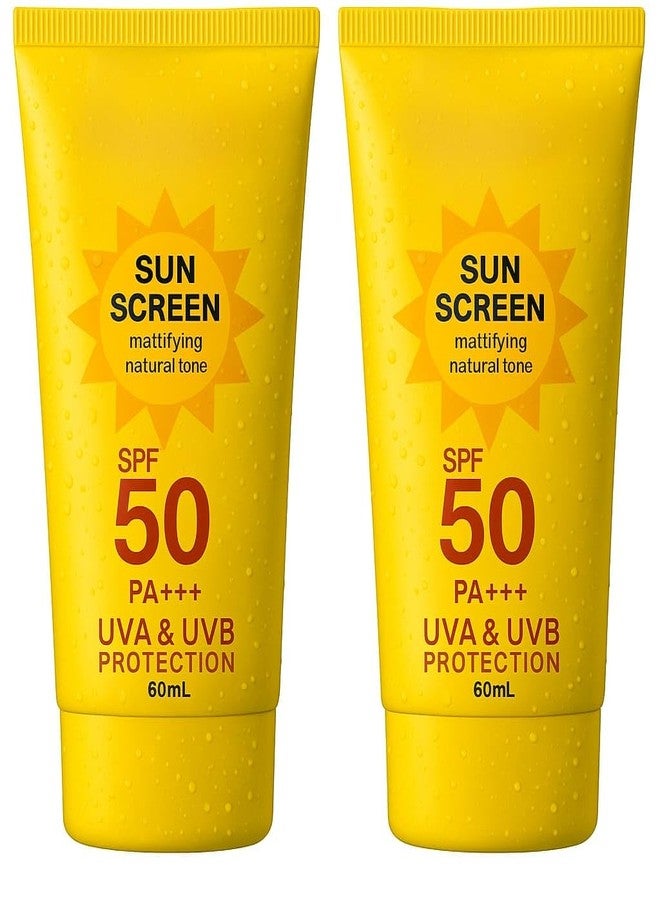 Aasakt Sunscreen SPF 50 PA+++, Mattifying Natural Tone, UVA & UVB Protection, 60mL, 2 Pack - Image 1