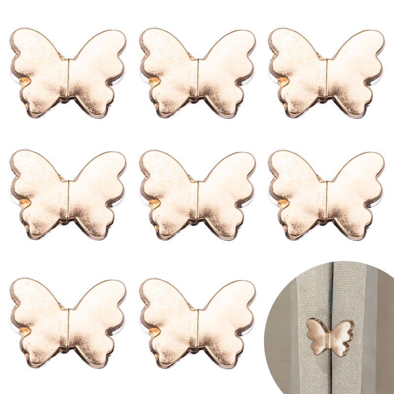Tizee 8 Pair Butterfly-Shaped Magnetic Curtain Closure - Curtain Clips Decorative Detachable Buckle for Indoor Outdoor Use, Prevent Light Leaking, Easy Installation, Alloy Material (Golden) - Image 1