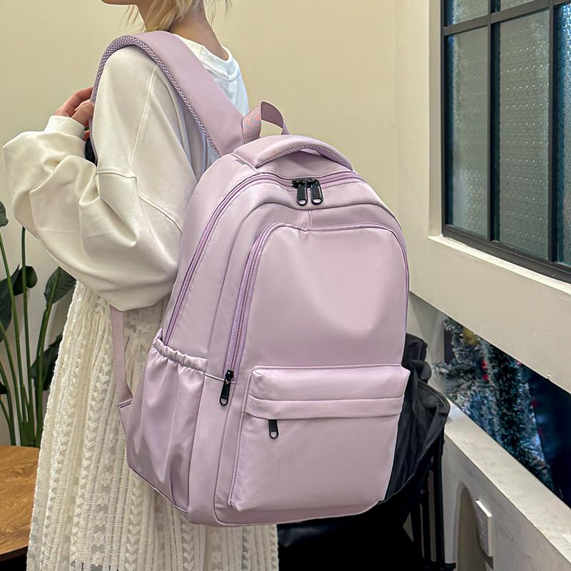 Lamprod Cute Aesthetic Backpack for School Supplies College Bookbags for Teen Girls Students Laptop Bag Large Capacity Bookbags Travel Lightweight Casual Middle School Bag Solid Color (Purple) - Image 4