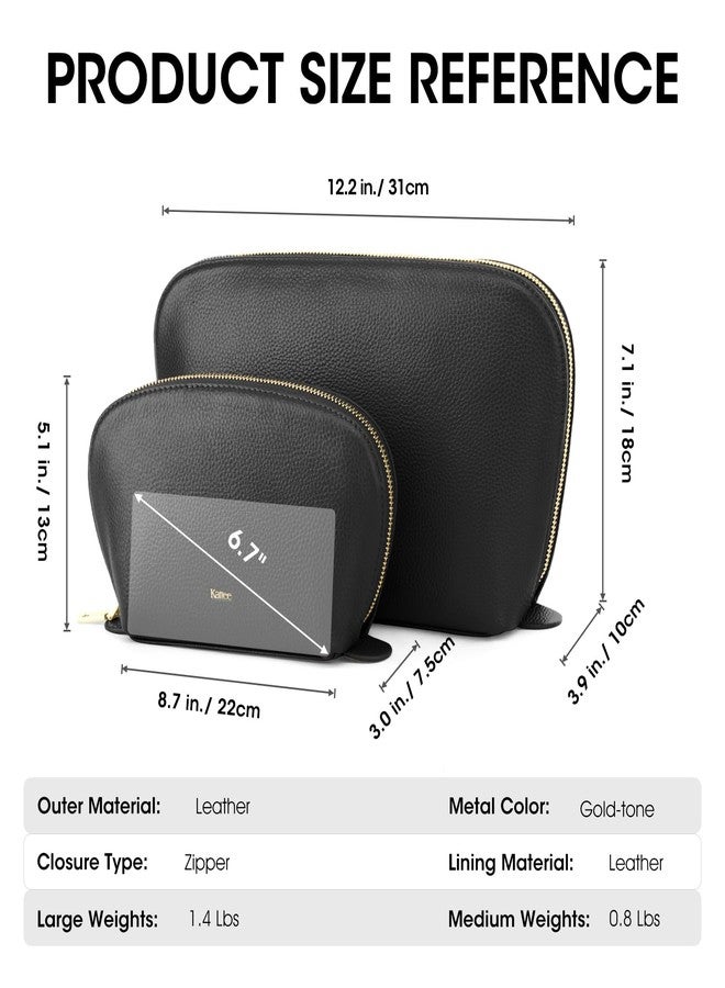 Kattee Leather Makeup Bag, Travel Cosmetic Bag Set, Toiletry Bag Organizer for Women, 2-PACK, Black - Image 4