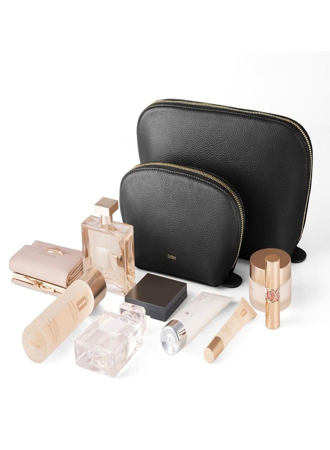 Kattee Leather Makeup Bag, Travel Cosmetic Bag Set, Toiletry Bag Organizer for Women, 2-PACK, Black - Image 2