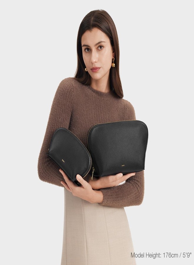 Kattee Leather Makeup Bag, Travel Cosmetic Bag Set, Toiletry Bag Organizer for Women, 2-PACK, Black - Image 3