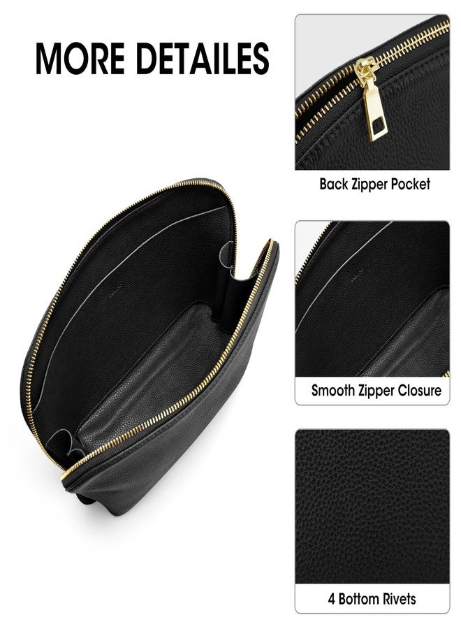 Kattee Leather Makeup Bag, Travel Cosmetic Bag Set, Toiletry Bag Organizer for Women, 2-PACK, Black - Image 5