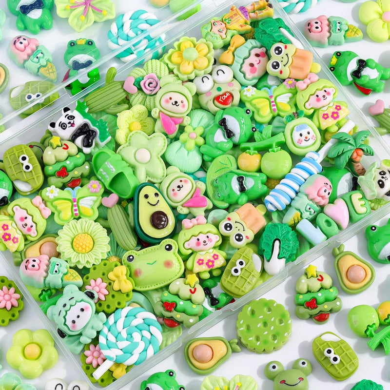 Glitzest 100PCS TINKRSTUFF Green Slime Charms Cute Flatback Resin Charms for Slime, Kawaii Random Decoden Charm for Embellishments Phone Junk Case Charms Bulk, Hairpins Scrapbooking Crafting & DIY Decoration - Image 1