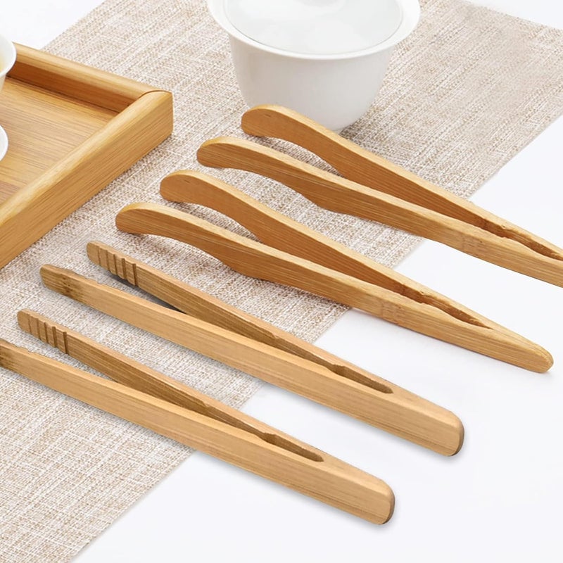 Khazna Bamboo Toaster Tongs, 18 cm/7 inch Wooden Cooking Tongs Kitchen Reusable Toast Tong Classic Wood Food Clip Tongs for Bread Grill Cheese Pickles Tea Fruit- Bamboo Kitchen Utensil Tongs, 4 Pcs - Image 5