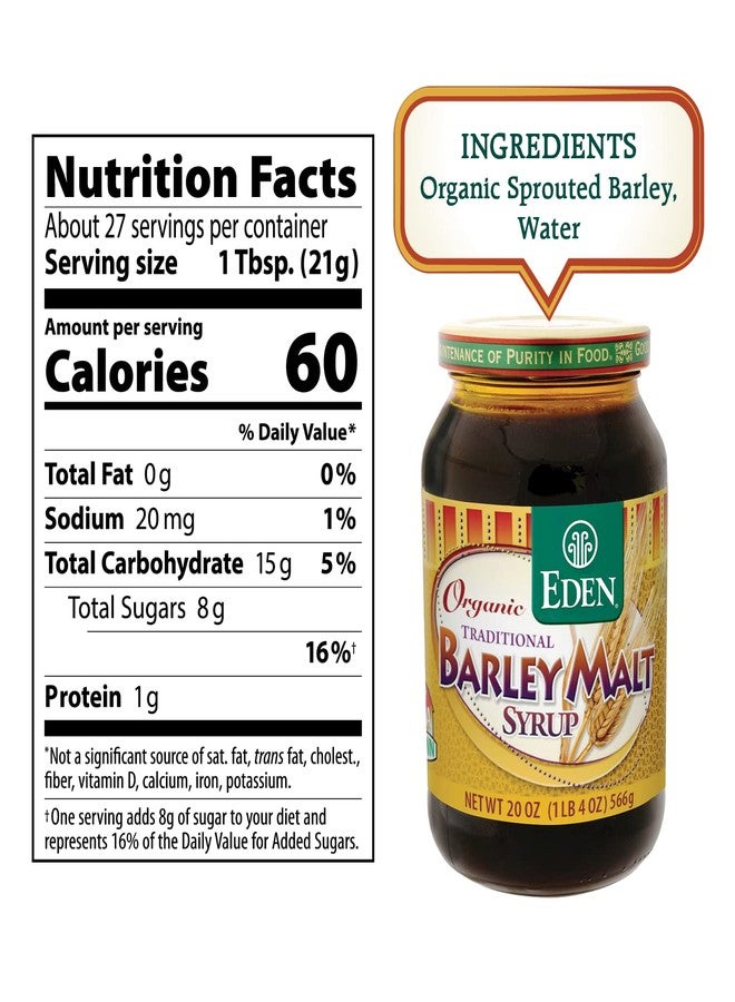 Eden Organic Traditional Barley Malt Syrup, Whole Grain Liquid Sweetener, 74.5% Maltose, Non-Diastatic, Perfect for Bagels, Non-GMO, 20 oz Glass Jar - Image 3