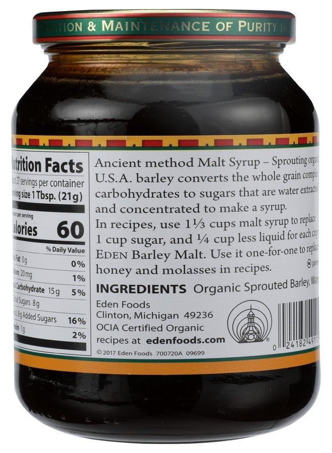 Eden Organic Traditional Barley Malt Syrup, Whole Grain Liquid Sweetener, 74.5% Maltose, Non-Diastatic, Perfect for Bagels, Non-GMO, 20 oz Glass Jar - Image 4
