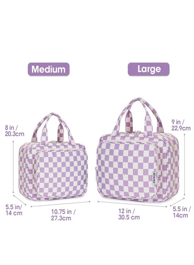 Narwey Travel Toiletry Bag for Women Large Hanging Makeup Bag Organizer Toiletries Bag for Full Size Essentials Accessories Cosmetics (Purple Checkerboard (Large)) - Image 2