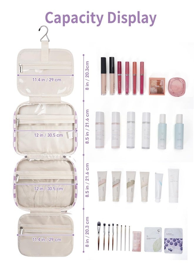 Narwey Travel Toiletry Bag for Women Large Hanging Makeup Bag Organizer Toiletries Bag for Full Size Essentials Accessories Cosmetics (Purple Checkerboard (Large)) - Image 5