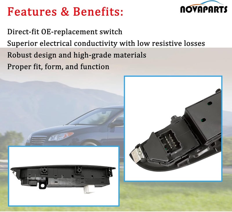 NOVAPARTS مجموعة مفتاح النافذة الكهربائية الرئيسية NOVAPARTS لهيونداي إيلانtra - Image 4