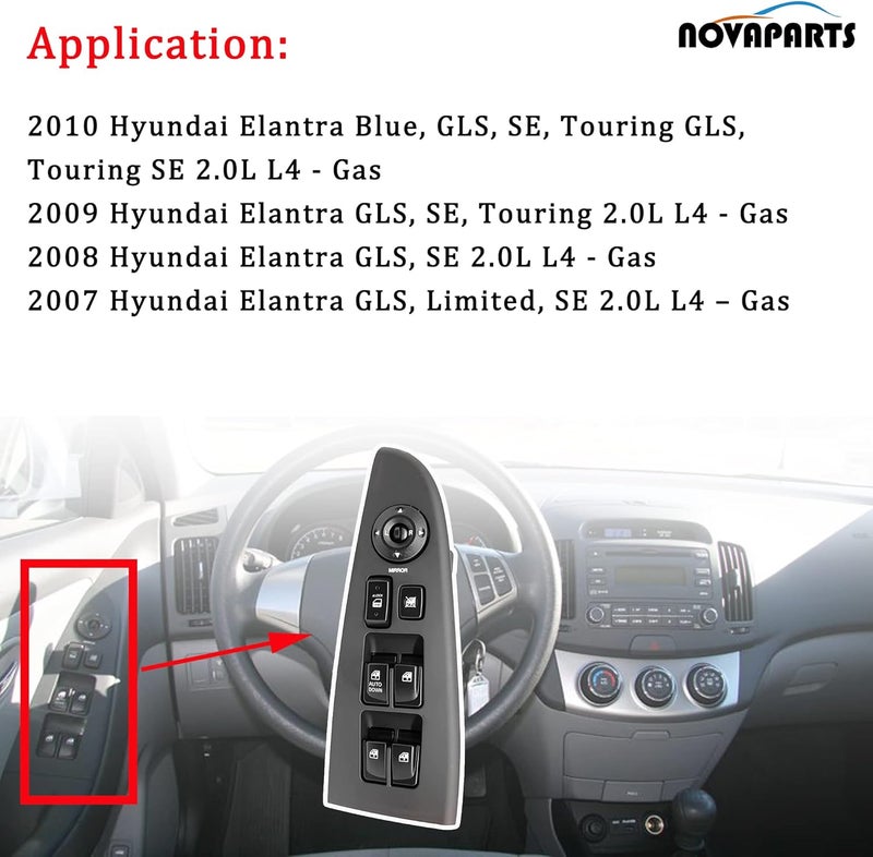 NOVAPARTS مجموعة مفتاح النافذة الكهربائية الرئيسية NOVAPARTS لهيونداي إيلانtra - Image 2