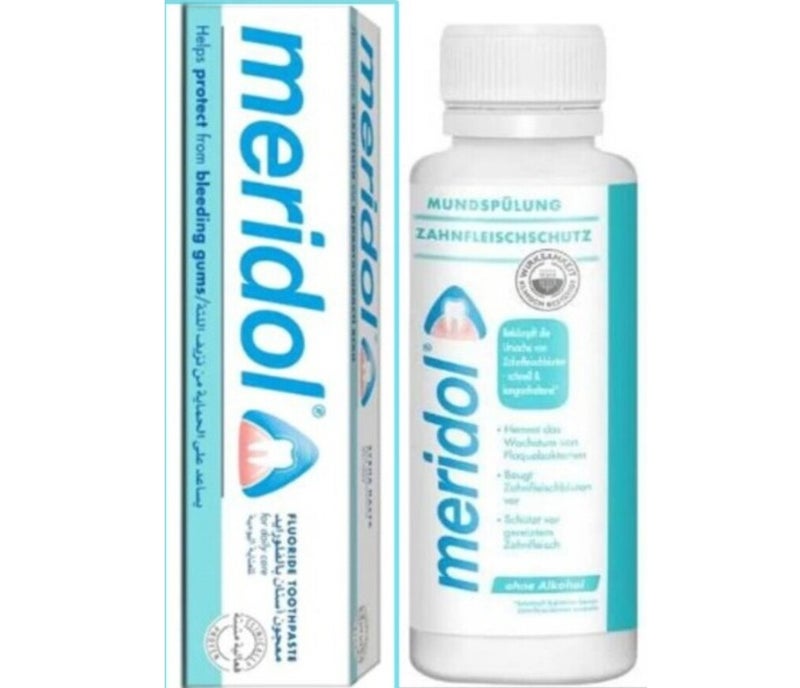 meridol Gum Health Combo Pack – Daily Fluoride Toothpaste 75g & Alcohol-Free Mouthwash 100ml for Bleeding Gums and Plaque Protection