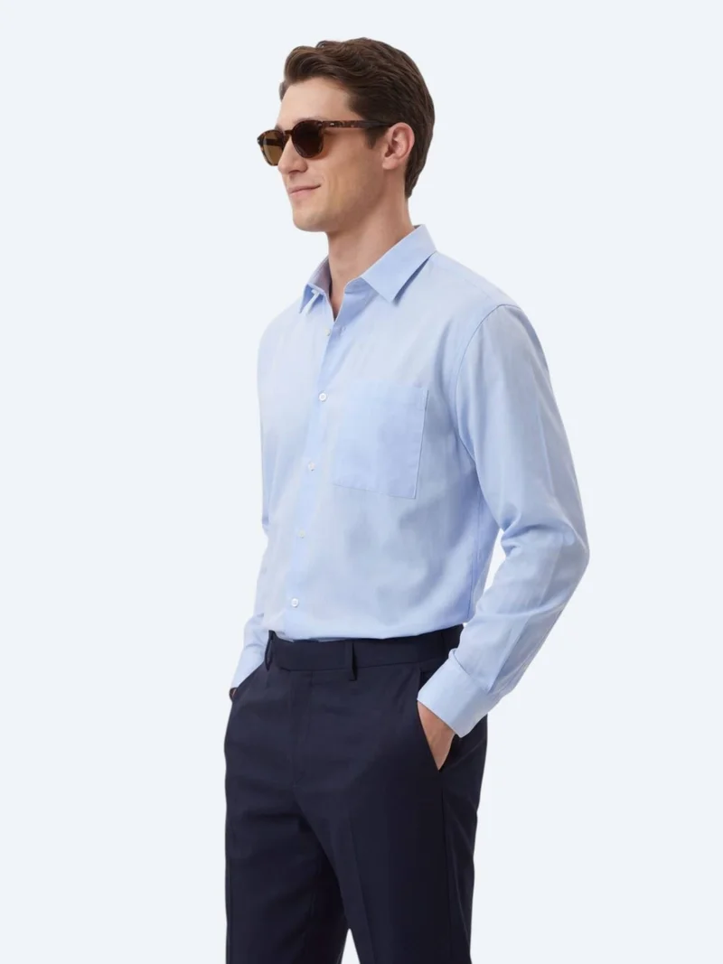 Kip Light Blue Plain Oversize Fit Long Weaving Casual Shirt