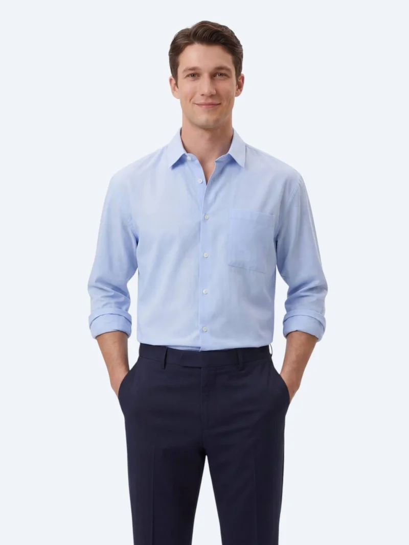 Kip Light Blue Plain Oversize Fit Long Weaving Casual Shirt