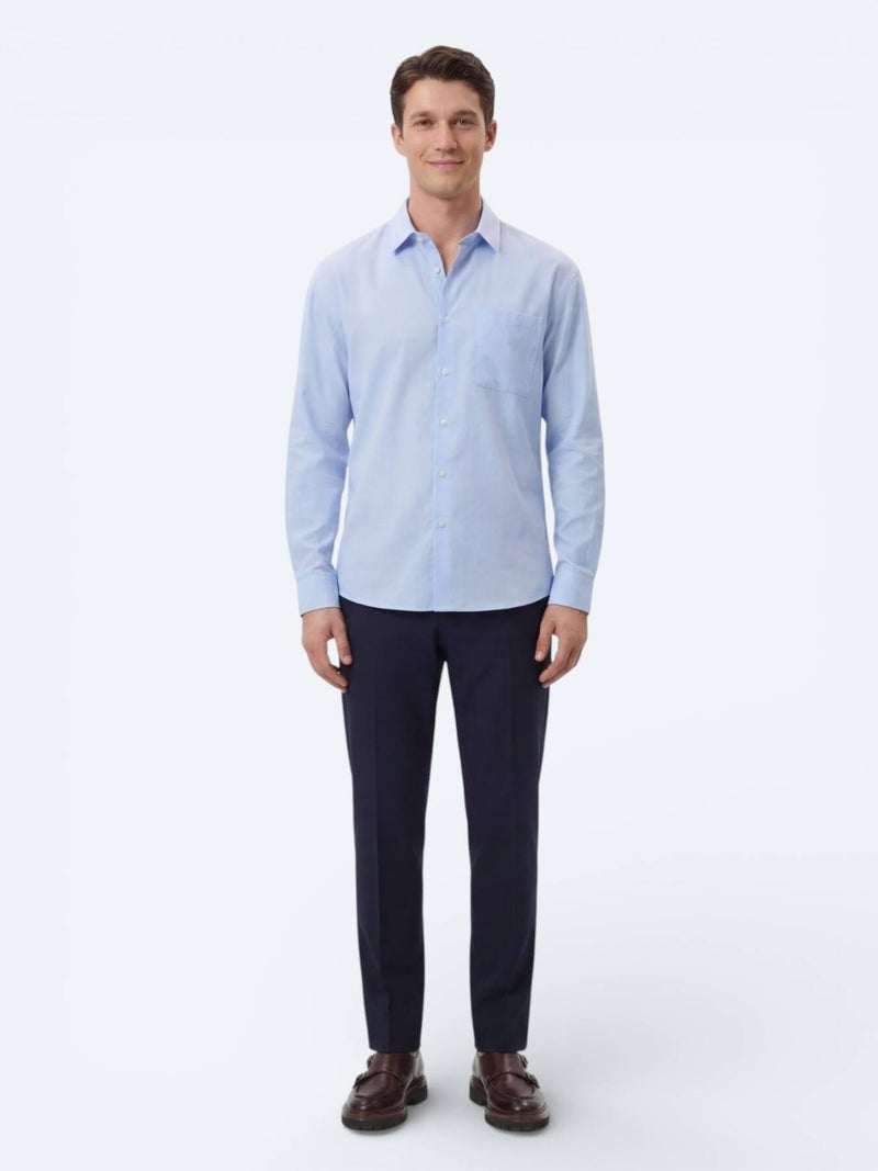 Kip Light Blue Plain Oversize Fit Long Weaving Casual Shirt - Image 5