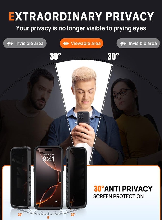 جراب Lanhiem لحماية خصوصية هاتف iPhone 16 Pro Max، جراب مقاوم للماء والغبار والصدمات لهاتف 16 Pro Max مع واقي شاشة لحماية الخصوصية، غطاء حماية كامل للجسم لهاتف iPhone 16 Pro Max - 6.9 بوصة (أسود) - Image 5