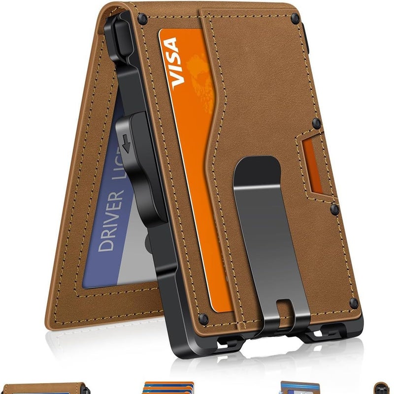 حامل بطاقات رفيع مغناطيسي مع حامل AirTag ونافذة للهوية وحماية من RFID للرجال - Image 4