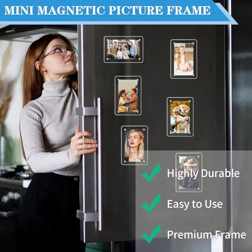 HOME ELEMENTS 4 Pcs Magnetic Acrylic Photo Frames for Refrigerator, Double-Sided Clear Instax Mini Picture Frames, Frameless Transparent Square Frame, Polaroid Magnet Frame, Instant Camera Prints (9 x 6cm) - Image 5