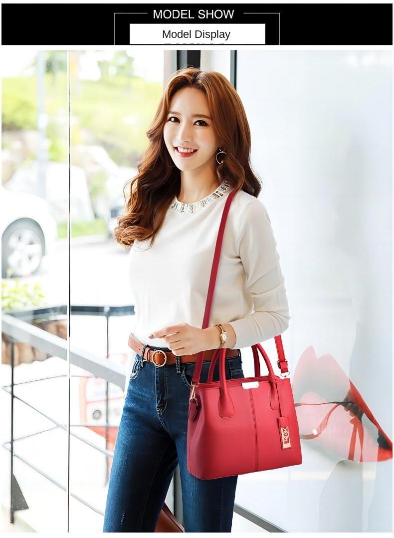 Y&D Leather Satchel Handbag Red - Image 4