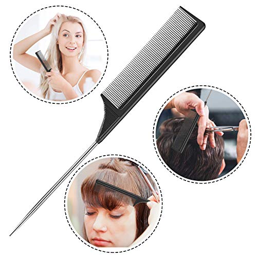 Maple Rat Tail Comb Steel Pin Rat Tail Black Carbon Teasing Lifting Styling Combs with Stainless Steel Pintail for Hair Salon or Home Supplies for Men | Women Unisex (Pack Of 4) - Image 5