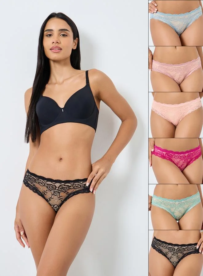 ستايلي مجموعة من 6 - سروال داخلي بيكيني بتفاصيل دانتيل