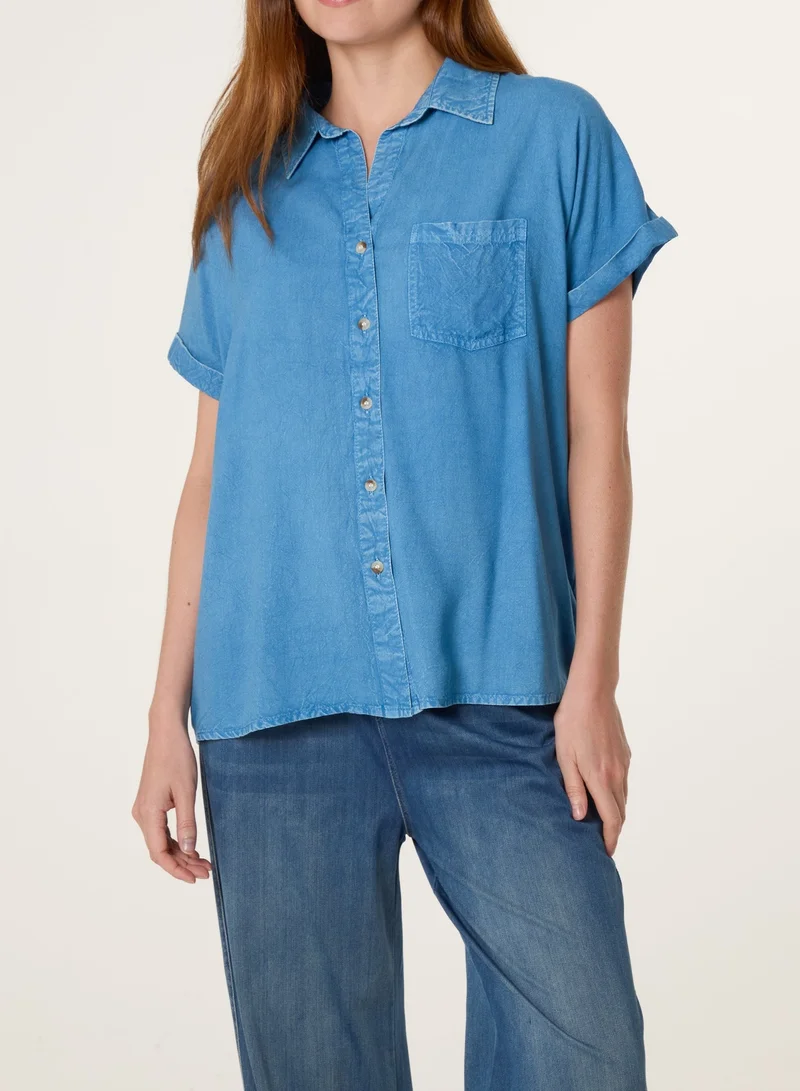 بلو فانيلا Button Front Shirt