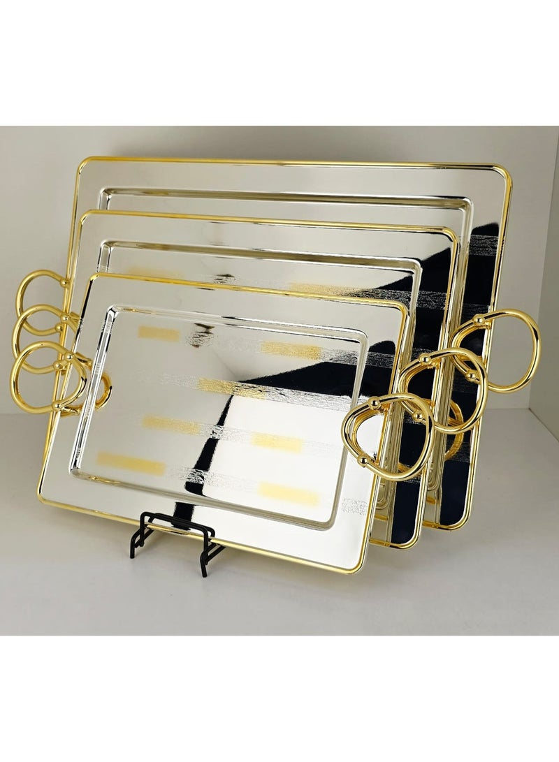 3Pcs Stainless Steel Serving Tray Set – Premium Serving Trays For Home, Majlis, Parties & Hotels | Food Tea Coffee Snack Serving Tray | Nesting Stackable Design | Durable & Rust-Resistant | Easy To Clean