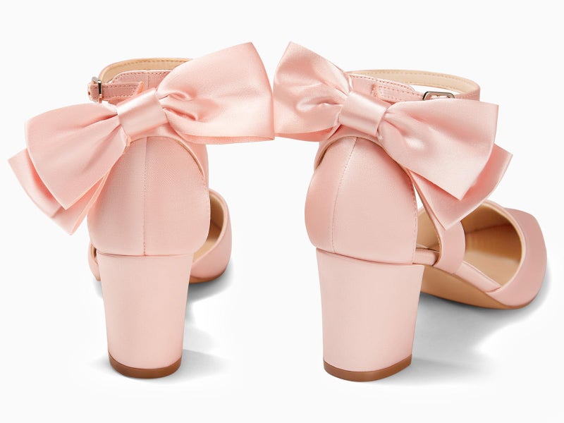 Coutgo Womens Chunky Heels Low Heel Ankle Strap D'Orsay Pumps Closed Pointed Toe Wedding Bridal Shoes, Pink, Size 7.5 - Image 4
